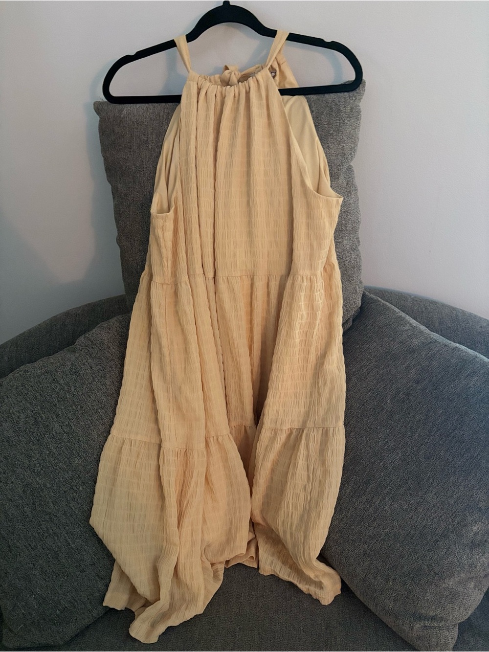 A New Day Womens Yellow Sleeveless Tie Around Neck Smocked Sheath Dress